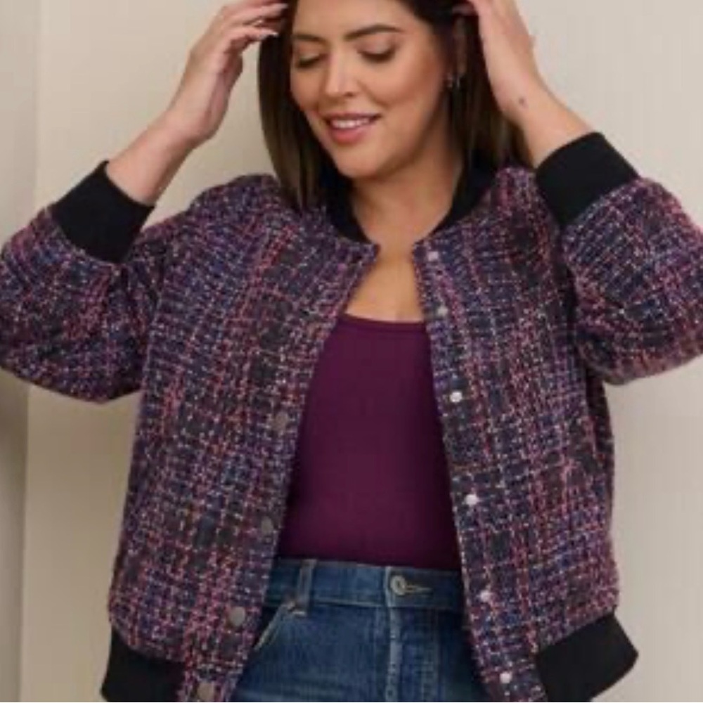 NWT Torrid Women's Multicolor Tweed Bomber Jacket size 3X 🌺🌸🌹 P - Picture 1 of 7